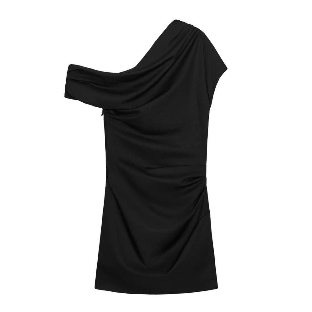 Zara One-Shoulder Black Cocktail Dress